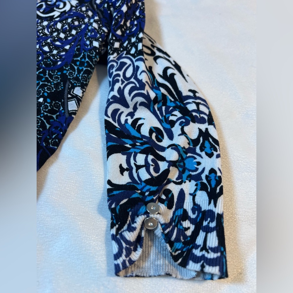 WHITE HOUSE BLACK MARKET blue print Cardigan Sweater 3/4 sleeve v-neck Womens XS - Picture 6 of 7